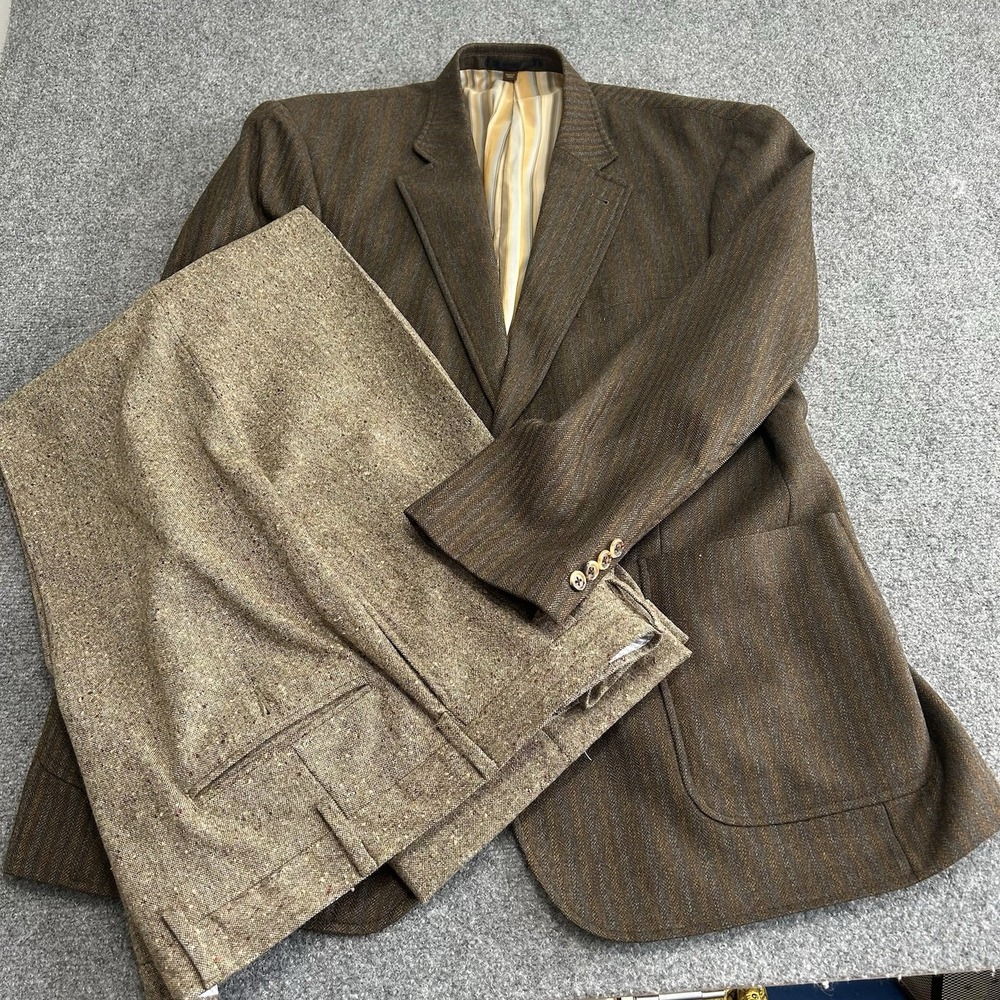 Kroon Blazer Mens 46L Brown Herringbone Wool W/Berle Wool Trousers 40/31 Pleated